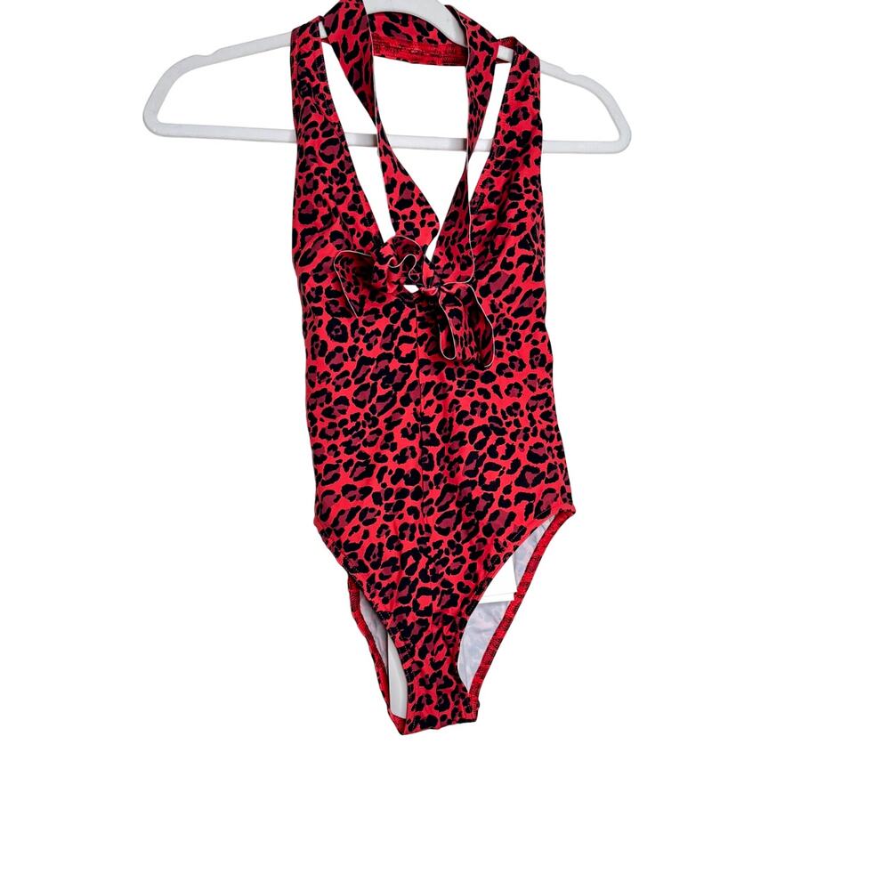 Zimmermann Sculpt Tie Halter Neck One Piece Swimsuit Red Leopard NWT Size 2-4 XS - Picture 3 of 11